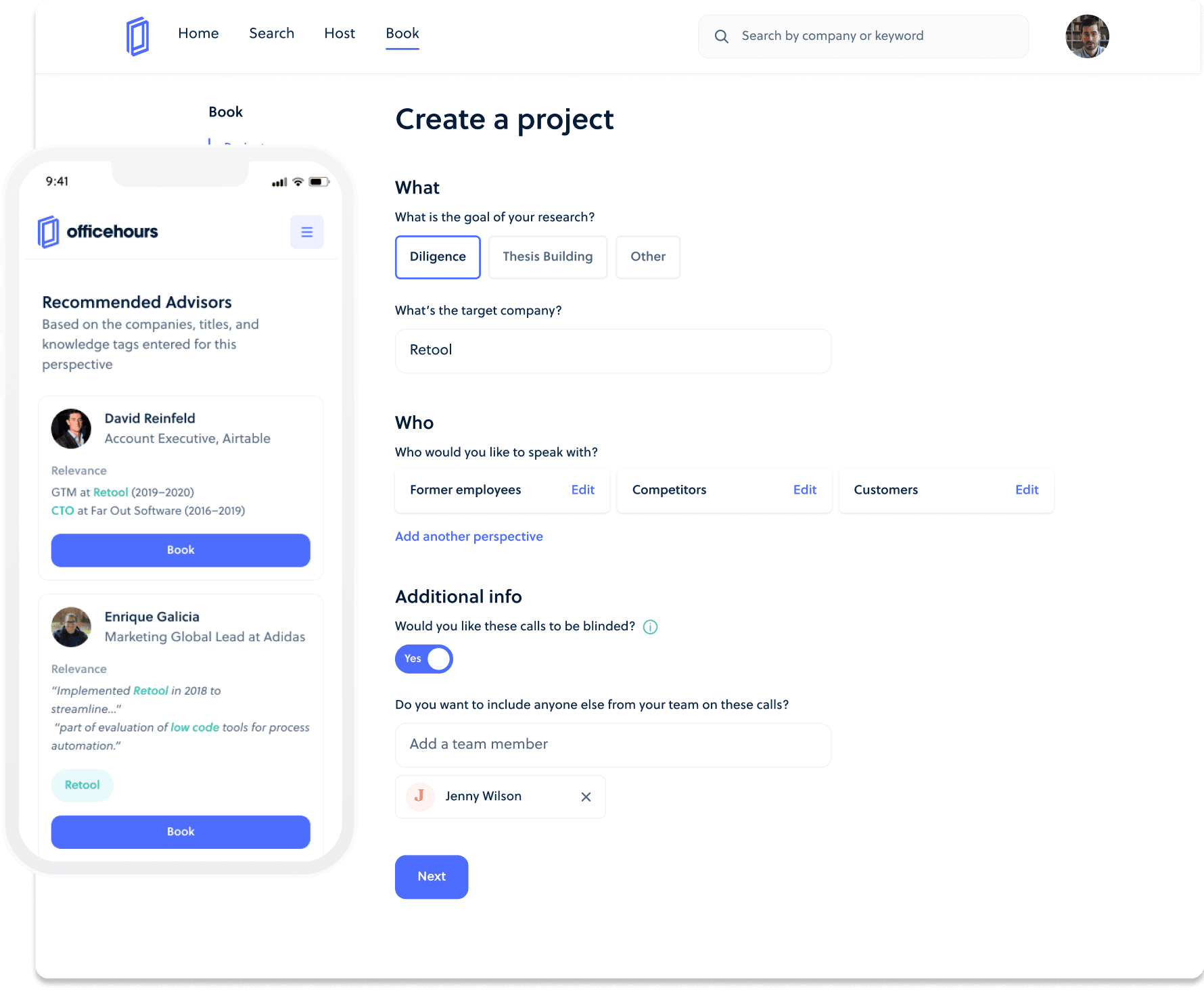 Project Diligence interface